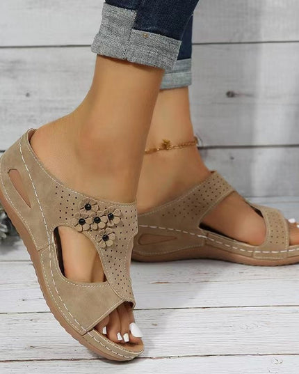 Women's Hollow Open Toe Fish Mouth Wedge Slippers - Libiyi