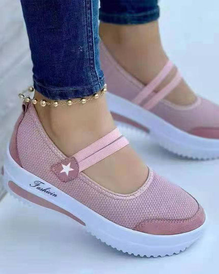 Libiyi Ladies Fly Knit Low Top Mesh Wedge Round Toe Shoes - Libiyi