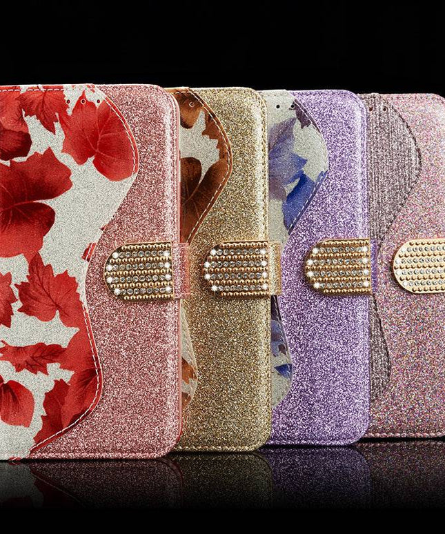 Leather Glitter Rhinestone Flip Case For Samsung - Libiyi
