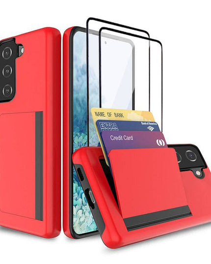 Armor Protective Card Holder Case for Samsung S21 FE(5G) With 2-Pack Screen Protectors - Libiyi