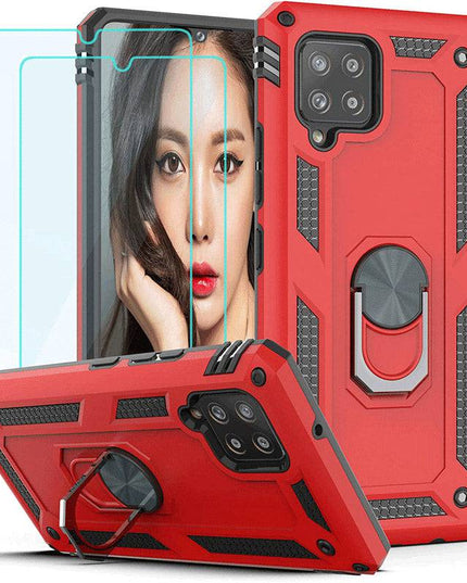 Samsung A42(5G) Luxury Armor Ring Bracket Phone Case With 2-Pack Tempered Glass Screen Protectors - Libiyi