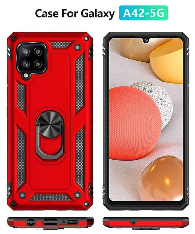 Samsung A42(5G) Luxury Armor Ring Bracket Phone Case With 2-Pack Tempered Glass Screen Protectors - Libiyi