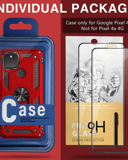 2022 Luxury Armor Ring Bracket Phone case For Google Pixel 4A With 2-Pack Screen Protectors - Libiyi