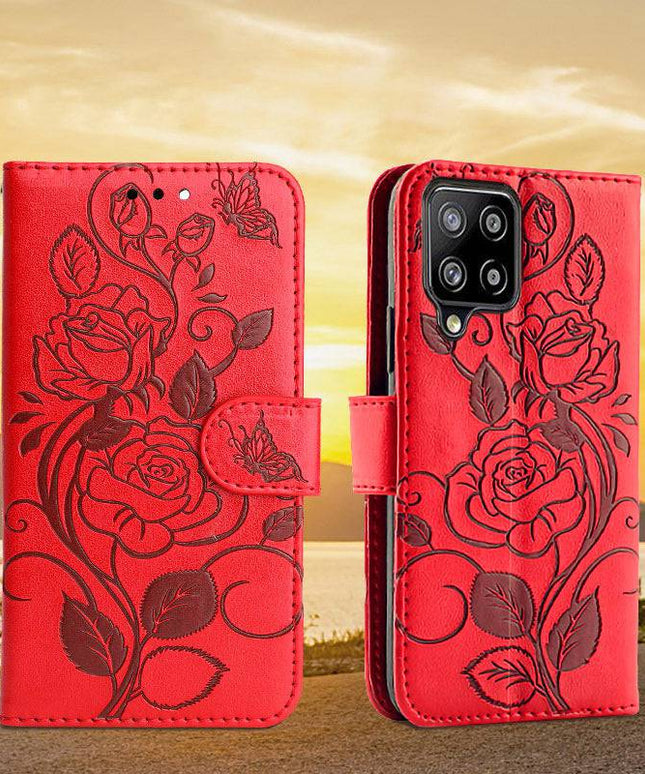 3D Embossed Rose Wallet Case For Samsung A12 - Libiyi