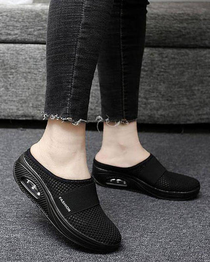Libiyi Women Daily Fly Knit Fabric Summer Air Cushion Mule Slippers - Libiyi
