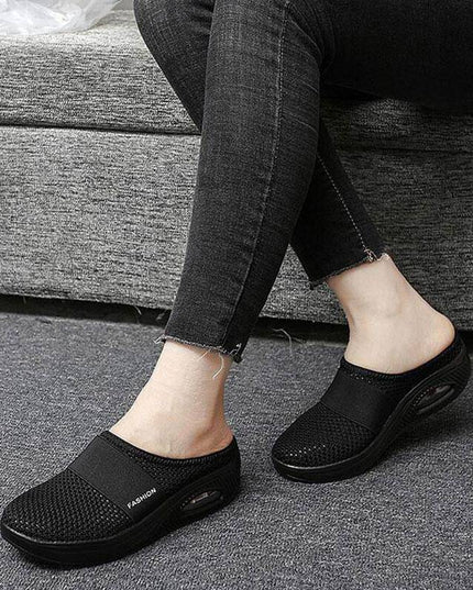 Libiyi Women Daily Fly Knit Fabric Summer Air Cushion Mule Slippers - Libiyi