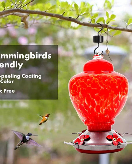 Hand Blown Glass Hummingbird Feeder  - 38 Ounces - Libiyi